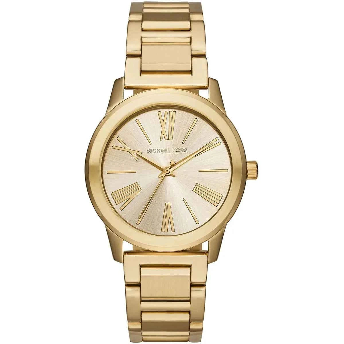 Michael Kors Hartman MK3490 women's gold dial gold stainless steel watch front view