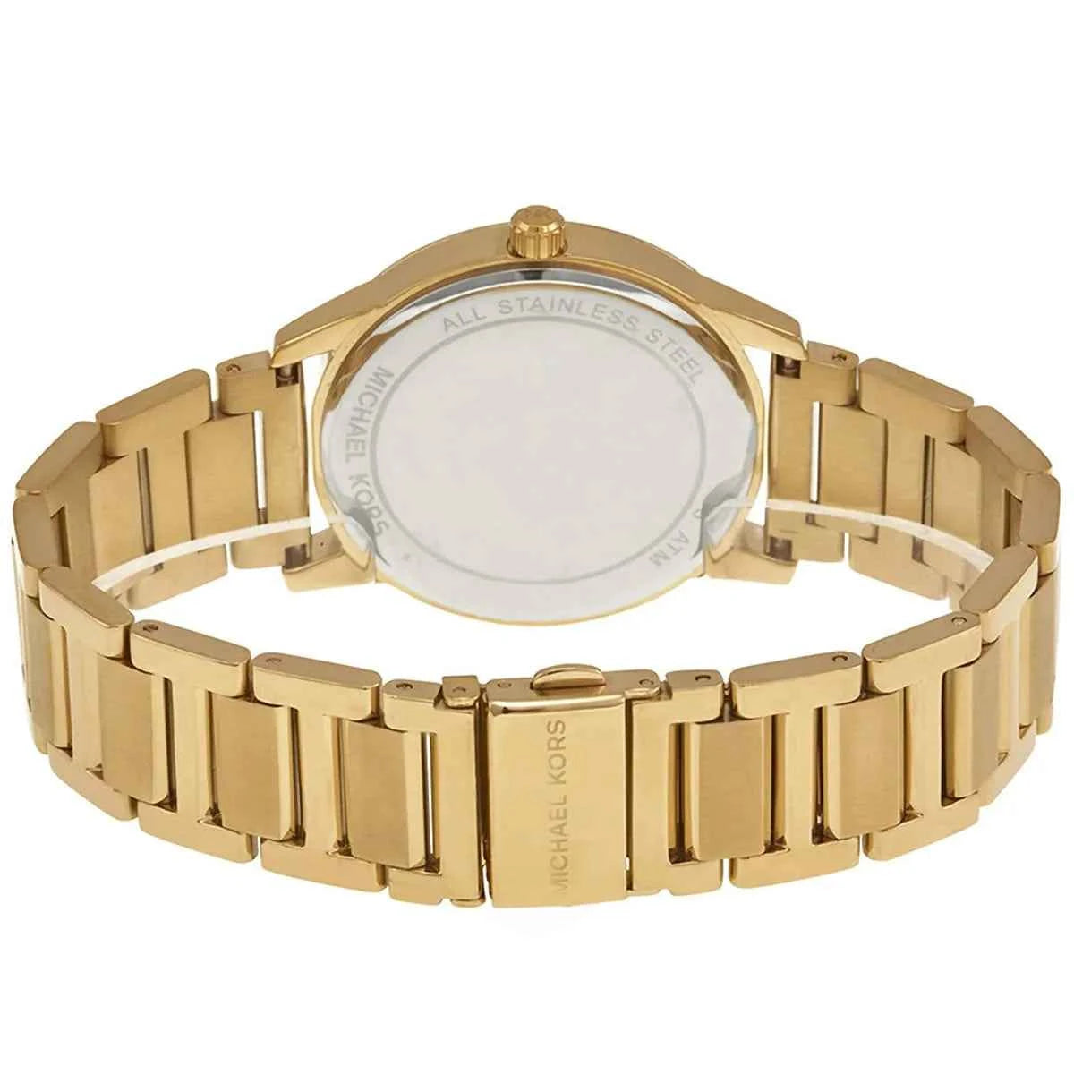 Back view of Michael Kors MK3490 quartz watch with gold stainless steel case