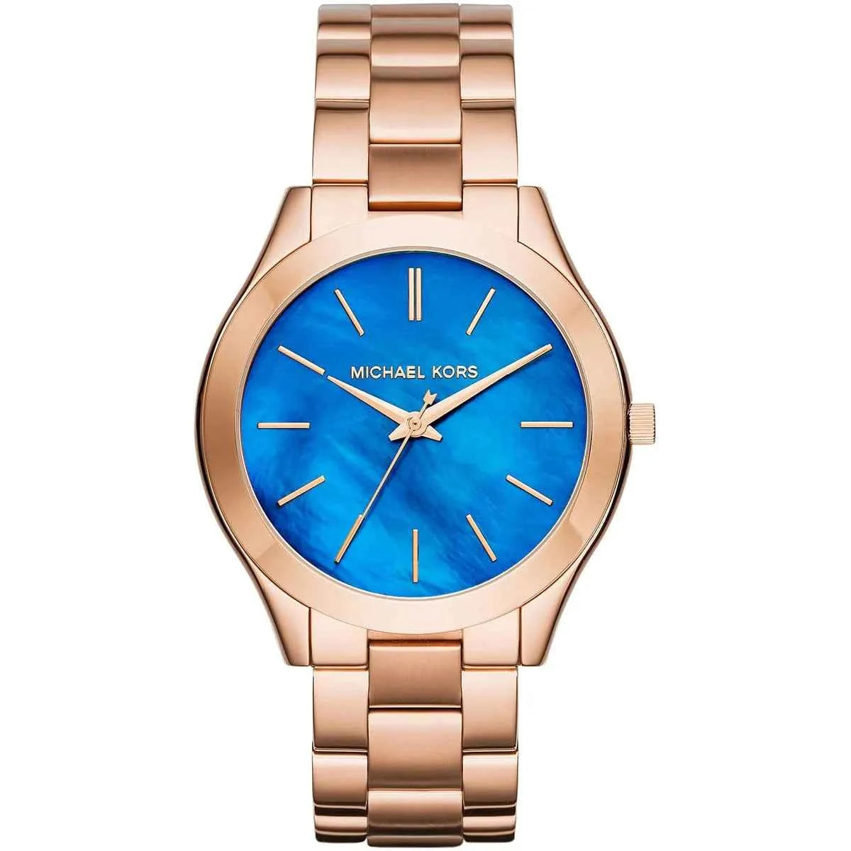 Michael Kors Runway Slim MK3494 Women's Blue Dial Rose Gold Stainless Steel Watch