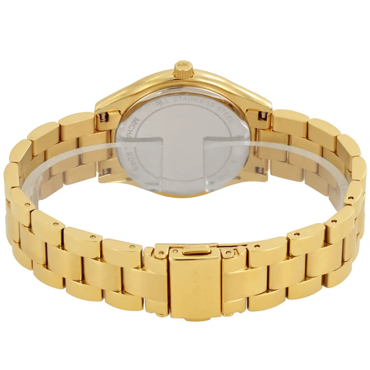 Back view of Michael Kors MK3512 quartz watch with gold stainless steel case