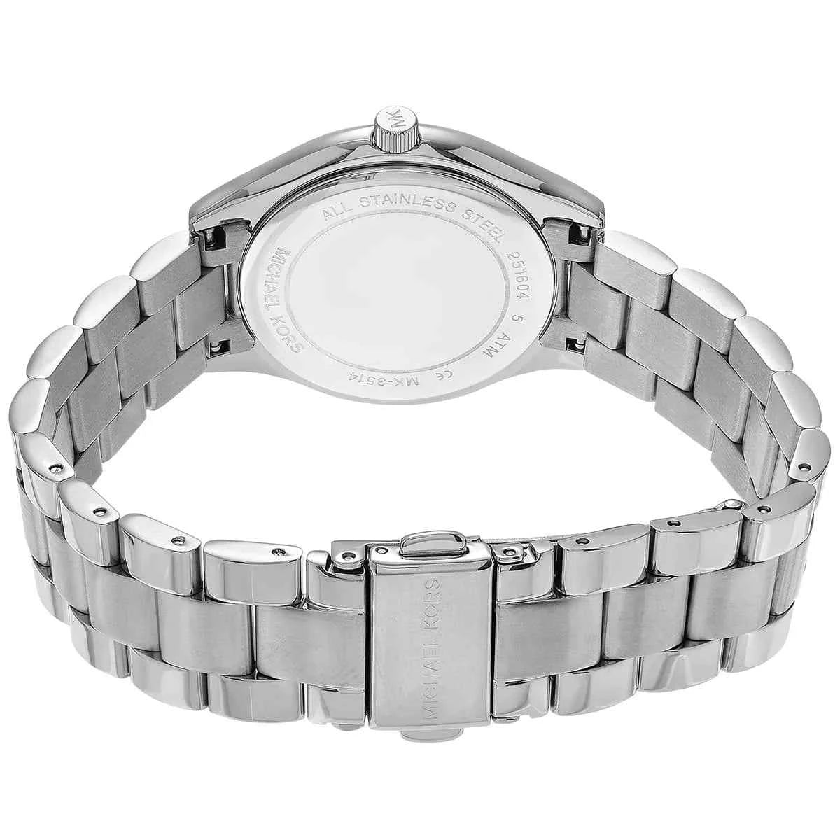 Back view of Michael Kors MK3514 quartz watch with silver stainless steel case
