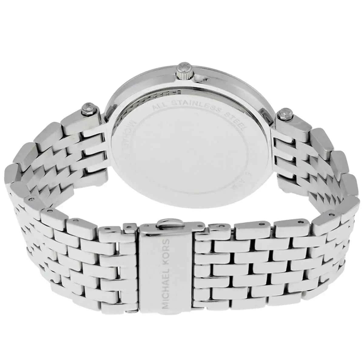 Back view of Michael Kors MK3515 quartz watch with silver stainless steel case