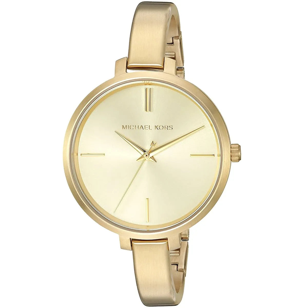 Close-up view of Michael Kors MK3546 gold analog dial with elegant markers