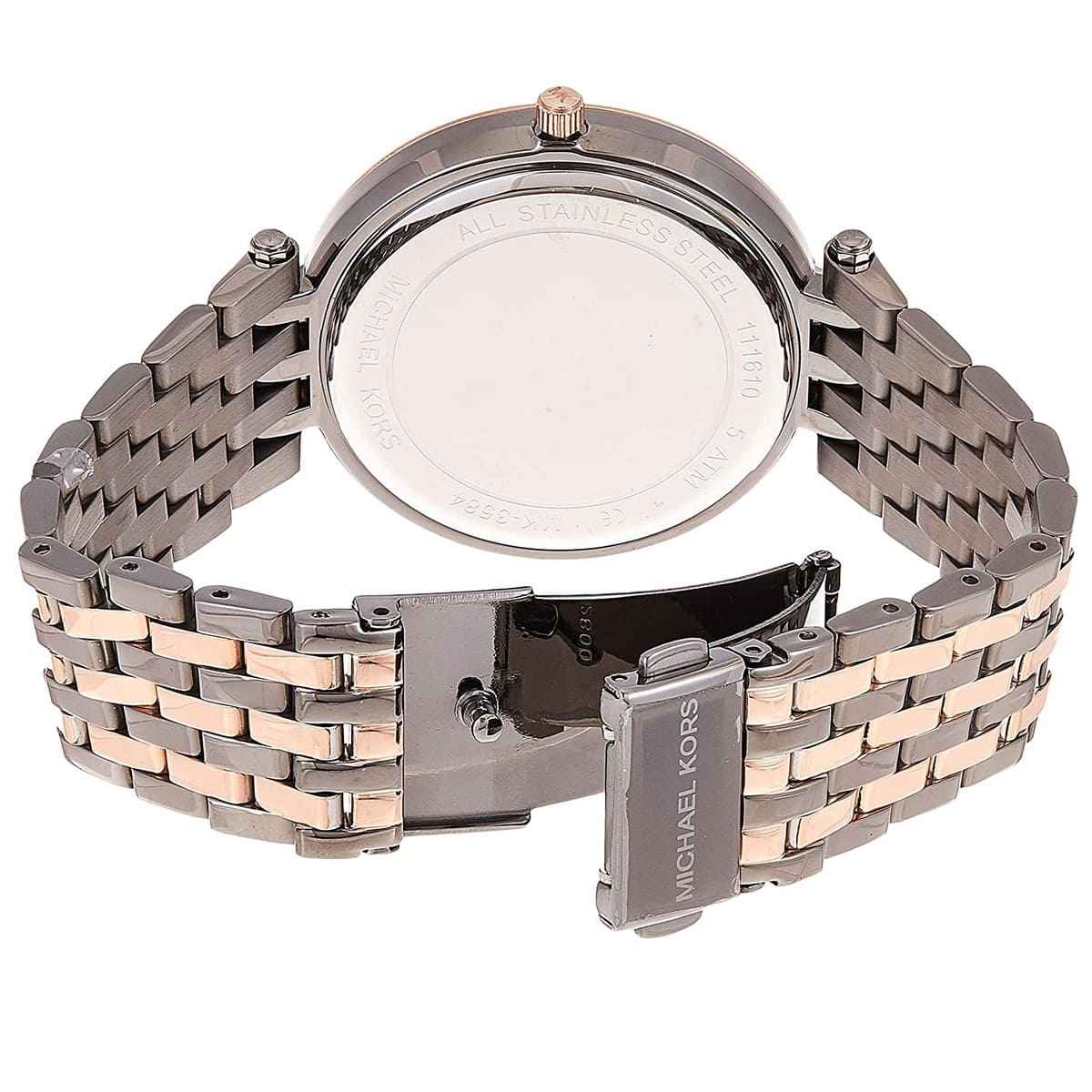 Back view of Michael Kors MK3584 quartz watch with stainless steel case