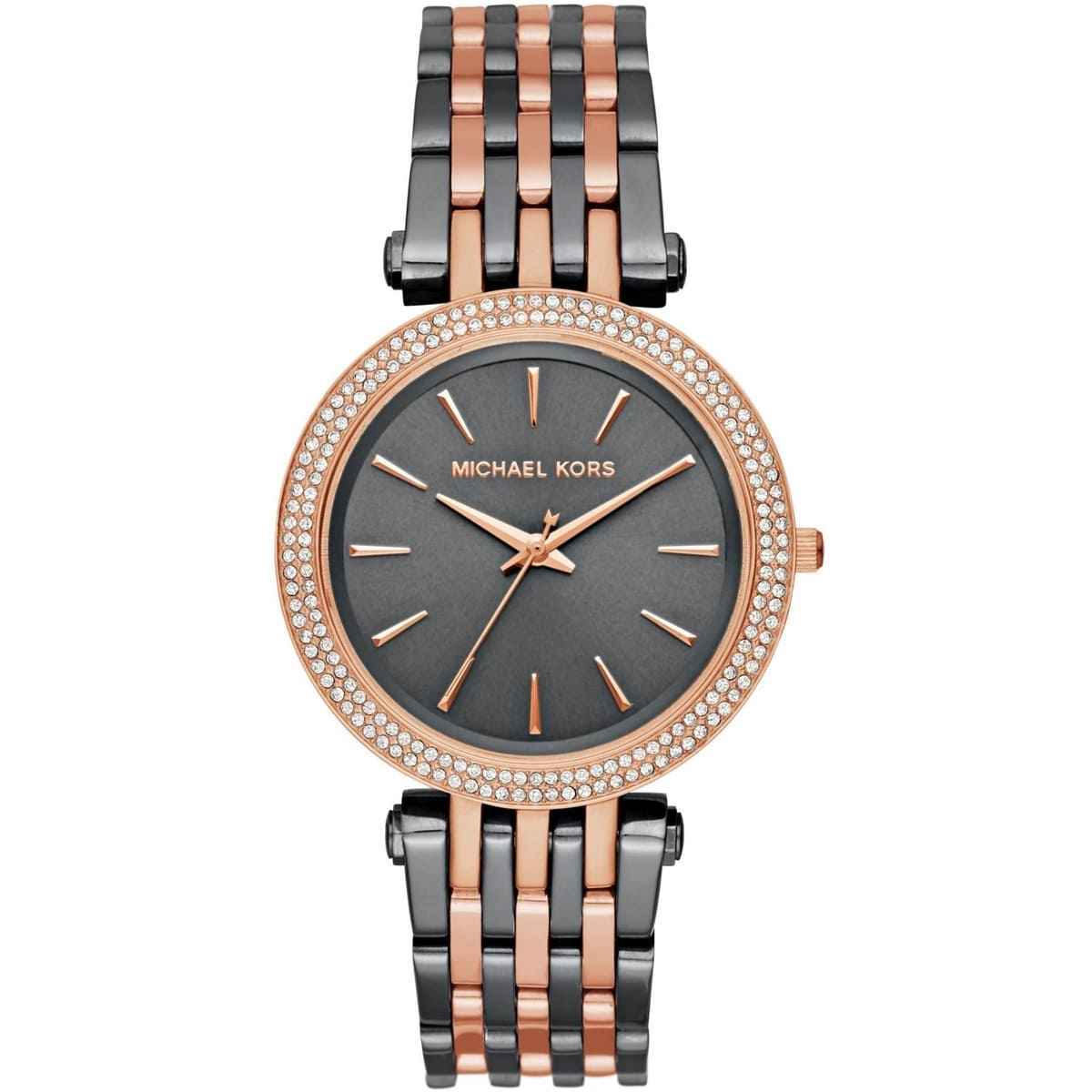 Michael Kors Darci MK3584 women's grey dial grey and rose gold stainless steel watch front view