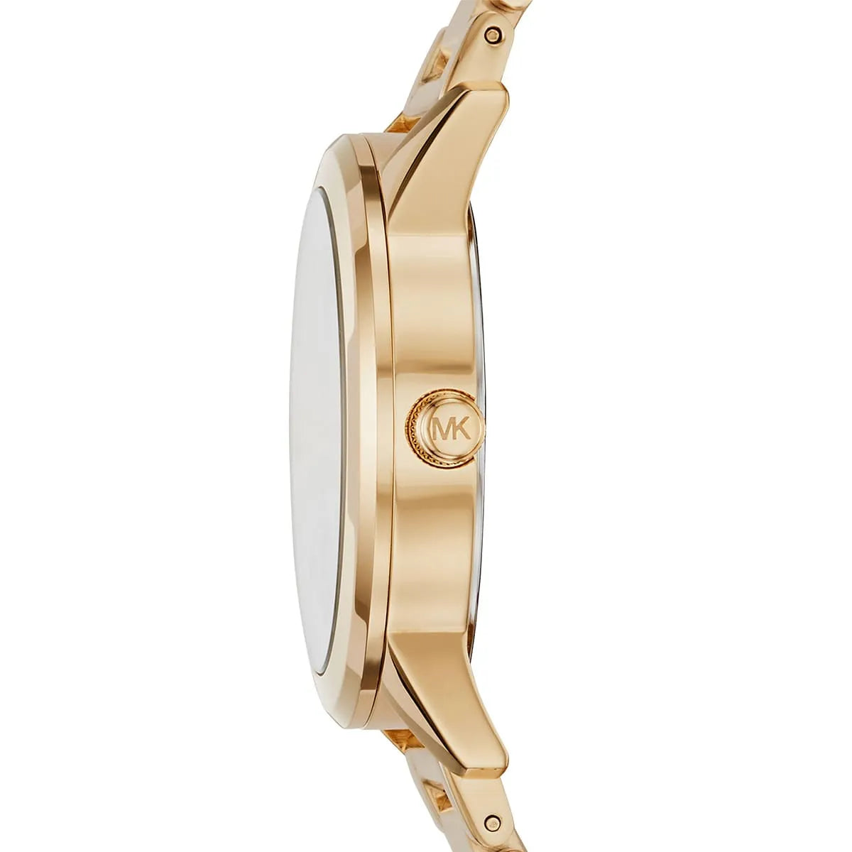 Side view of Michael Kors Hartman MK3647 gold stainless steel bracelet watch