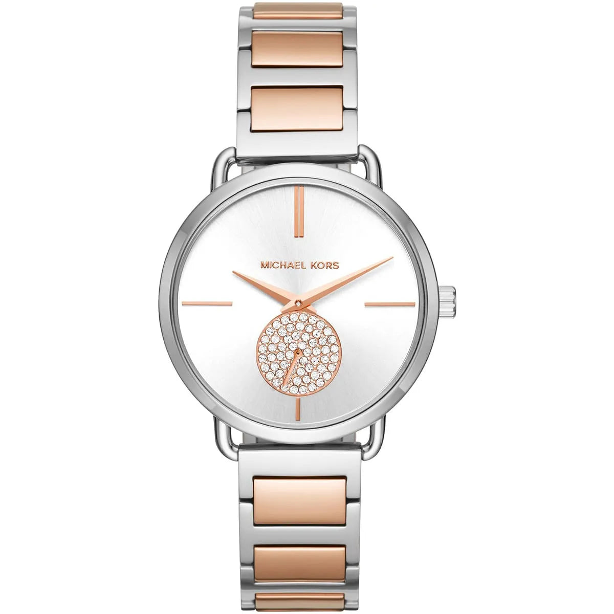 Michael Kors Portia MK3709 women's silver dial two-tone stainless steel watch front view