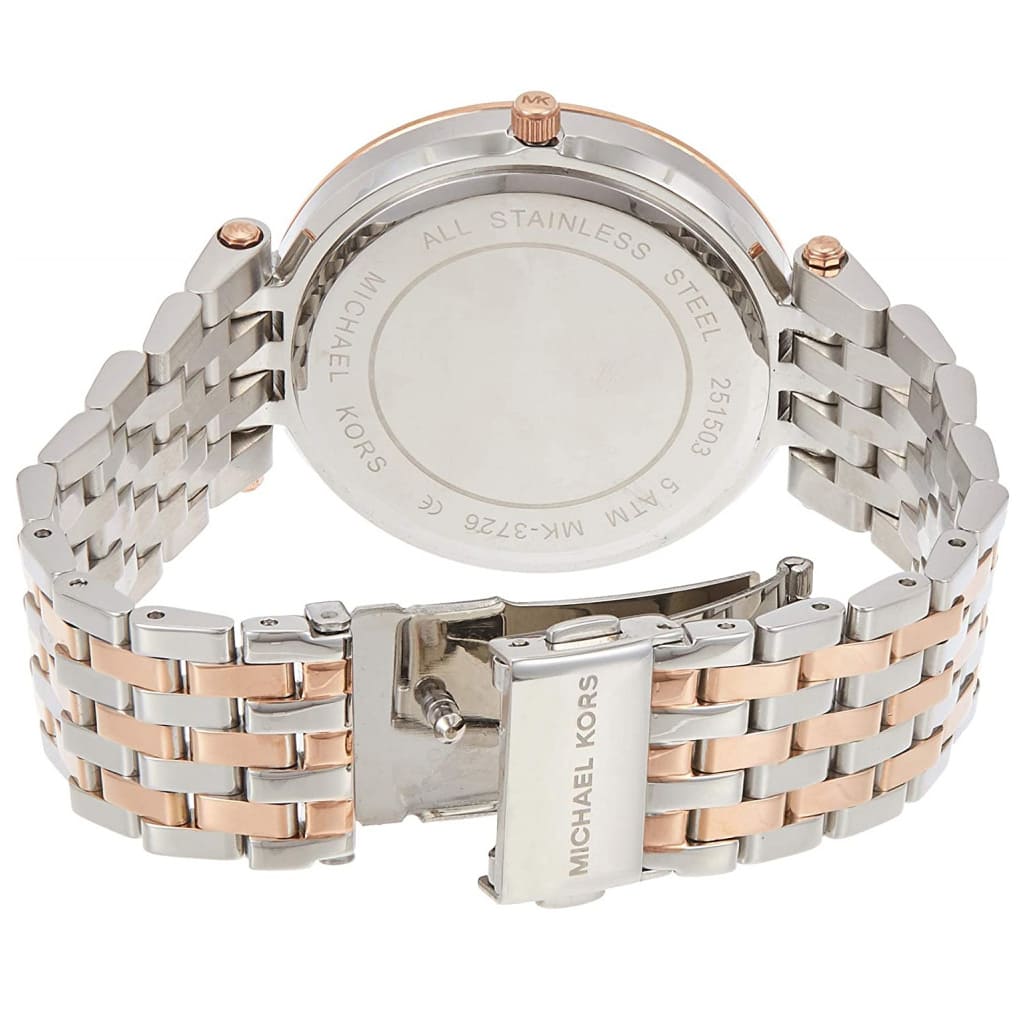 Back view of Michael Kors MK3726 quartz watch with stainless steel case