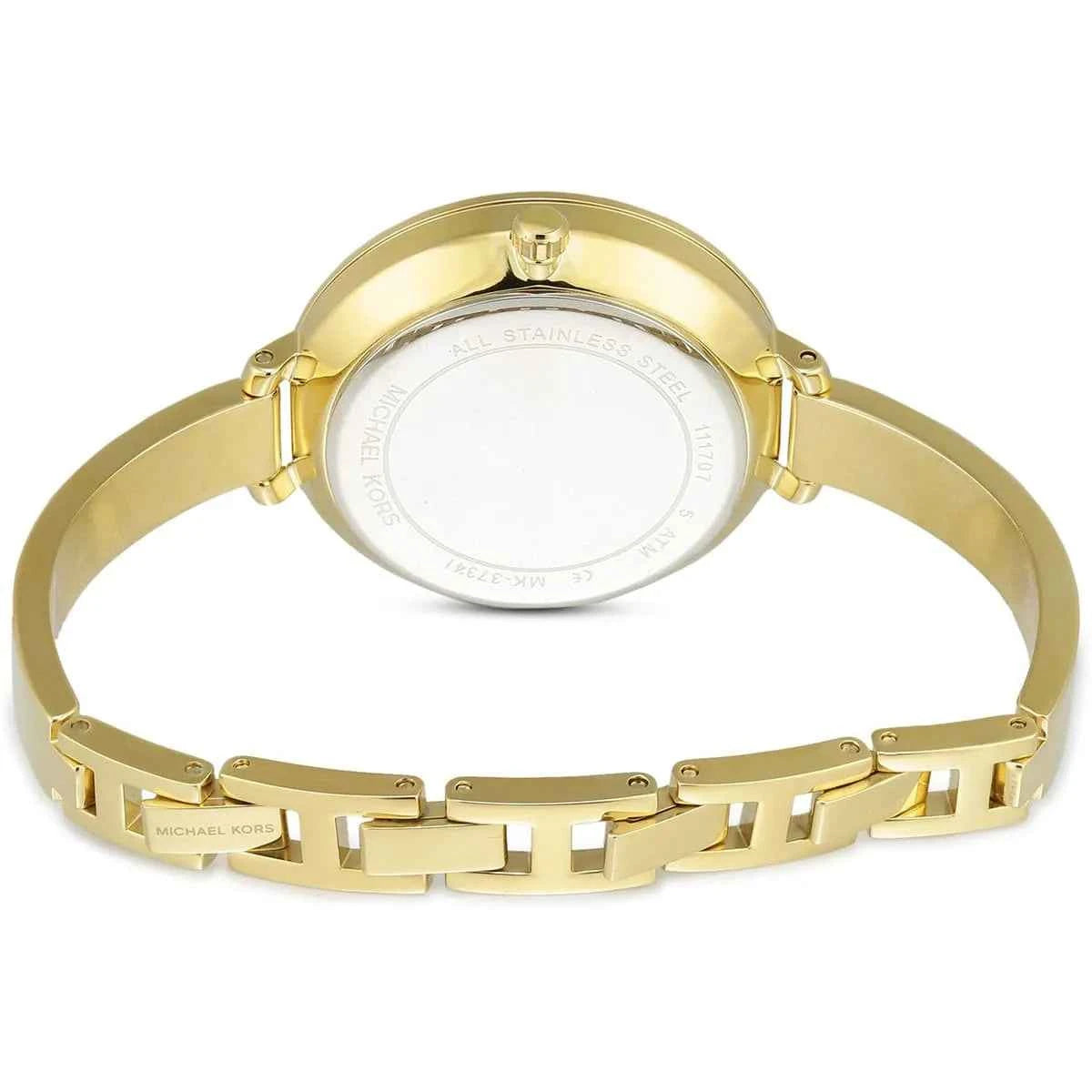 Back view of Michael Kors MK3734 quartz watch with gold stainless steel case