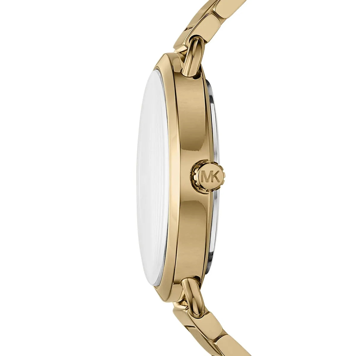 Side profile of Michael Kors Portia MK3788 gold stainless steel women's watch