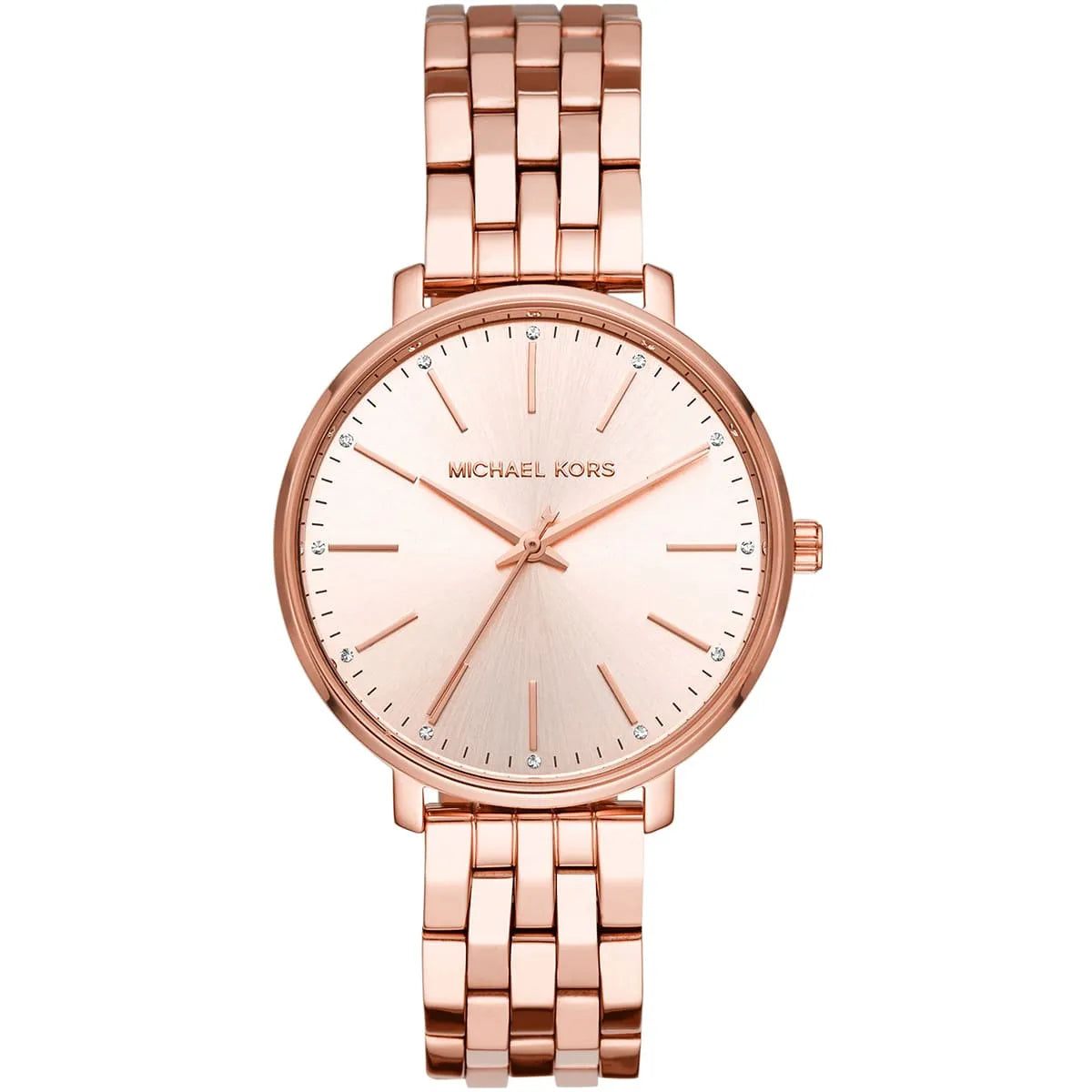 Rose gold front view of Michael Kors Pyper MK3897 women's stainless steel watch