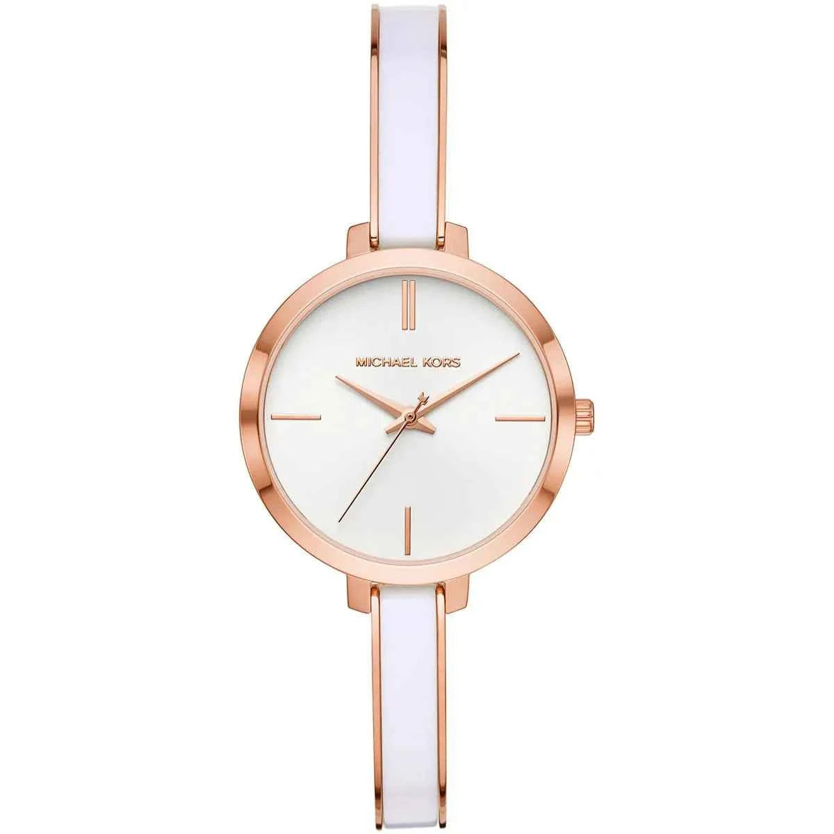 Michael Kors Jaryn MK4342 women's white dial white and rose gold acrylic watch front view
