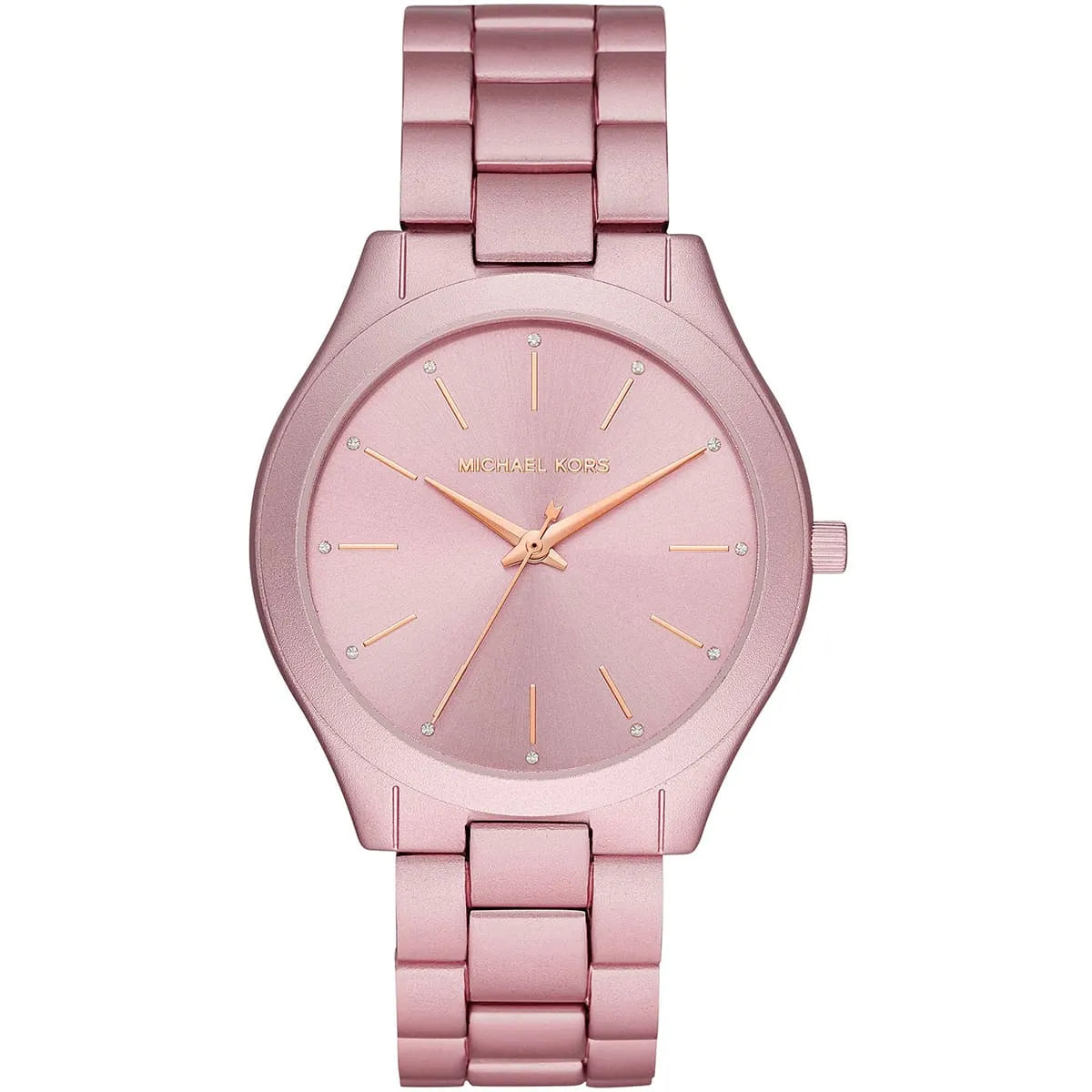 Michael Kors Slim Runway MK4456 women's pink dial pink stainless steel watch front view