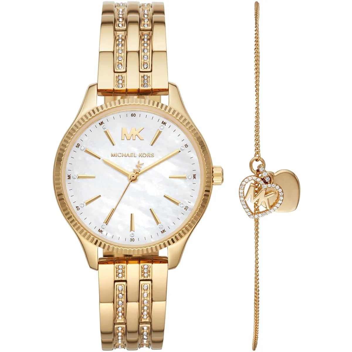 Michael Kors Lexington MK4492 women's white dial gold stainless steel watch front view