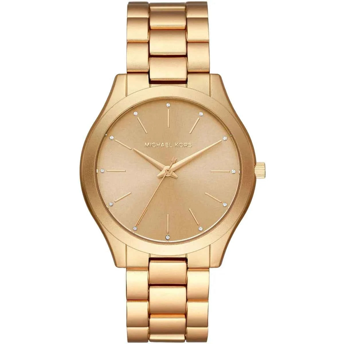Michael Kors Runway Slim MK4501 women's gold dial gold stainless steel watch front view