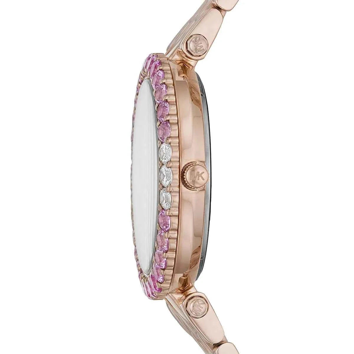 Side profile of Michael Kors Darci MK4517 rose gold stainless steel watch