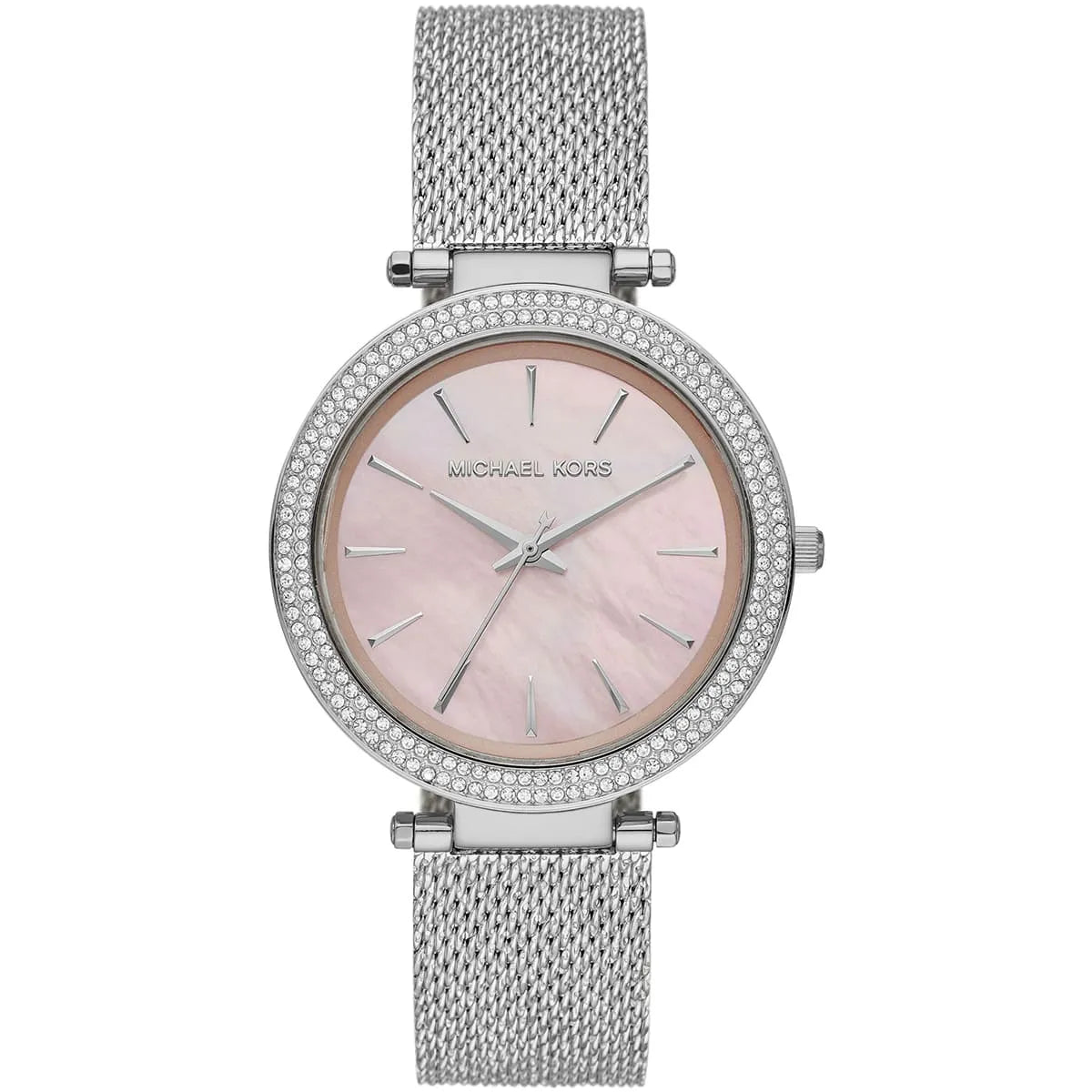 Michael Kors Darci MK4518 women's pink dial silver stainless steel watch front view