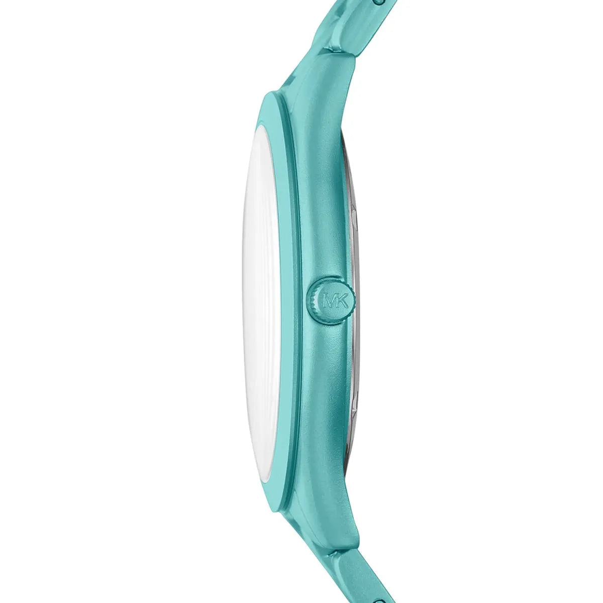 Side profile of Michael Kors Runway Slim MK4525 blue stainless steel watch