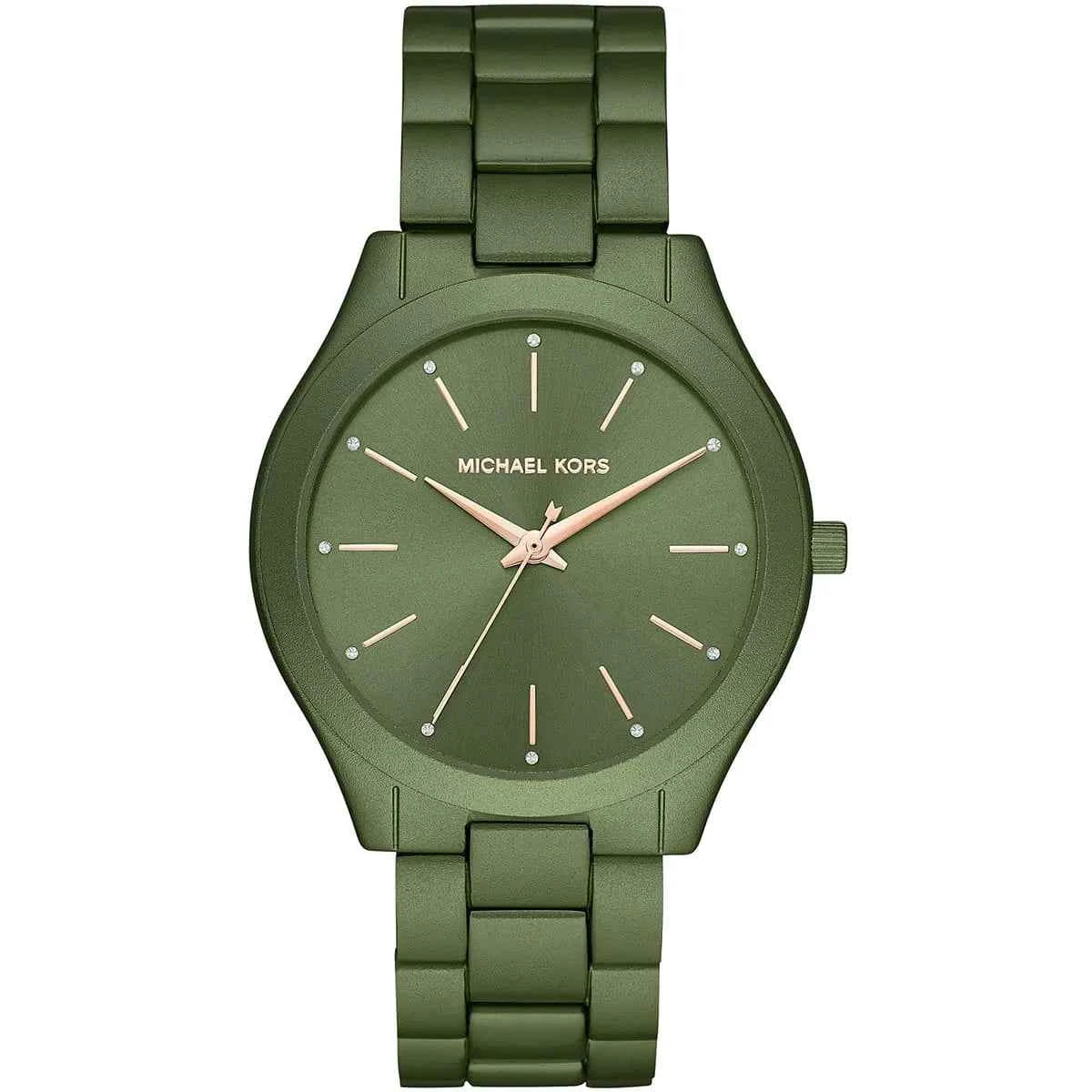 Michael Kors Runway Slim MK4526 women's green dial green stainless steel watch front view
