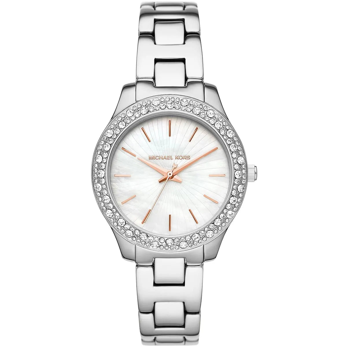 Silver Michael Kors Liliane MK4556 women's watch with white analog dial
