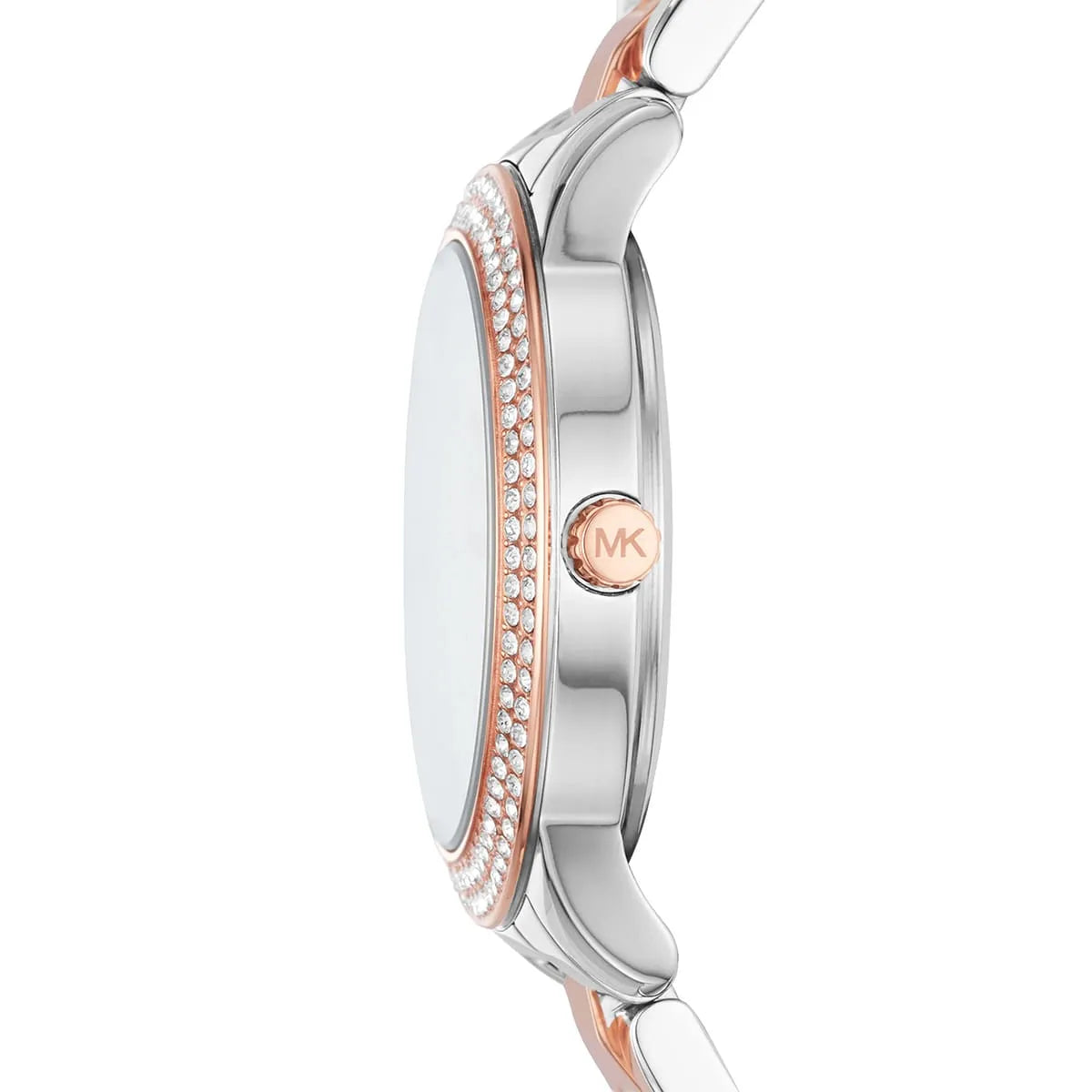 Side profile of Michael Kors Tibby MK4576 multicolored stainless steel bracelet watch