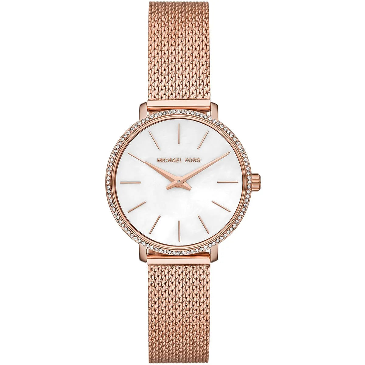Michael Kors Mini Pyper MK4588 women's white dial rose gold stainless steel watch front view