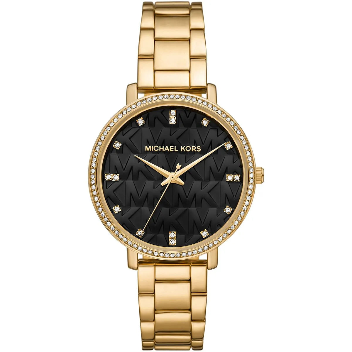 Michael Kors Pyper MK4593 women's black dial gold stainless steel watch front view