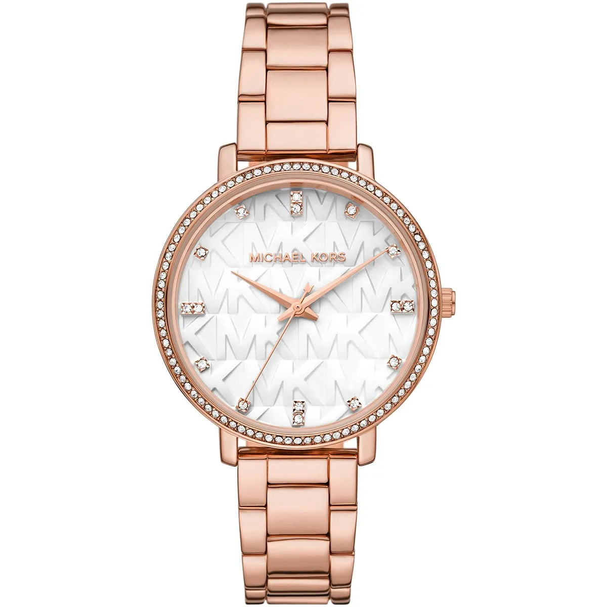 Michael Kors Pyper MK4594 women's white dial rose gold stainless steel watch front view