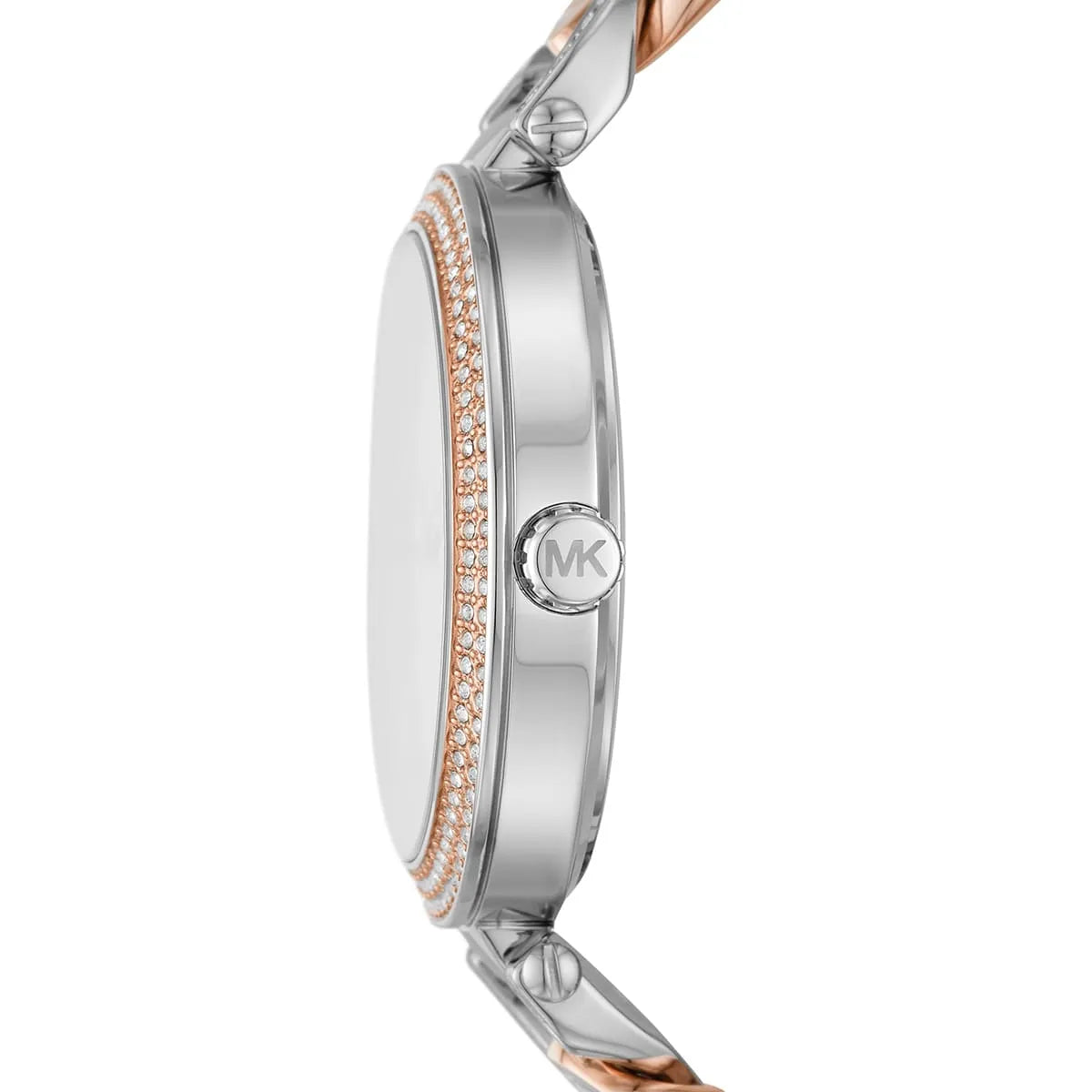 Side profile of Michael Kors Catelyn MK4634 two-tone stainless steel watch