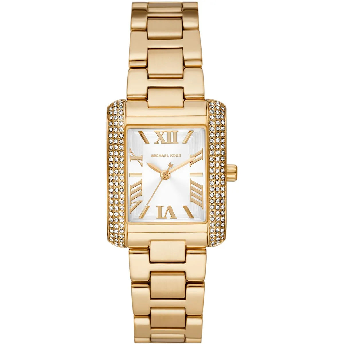Michael Kors Emery MK4640 women's white dial gold stainless steel square watch front view