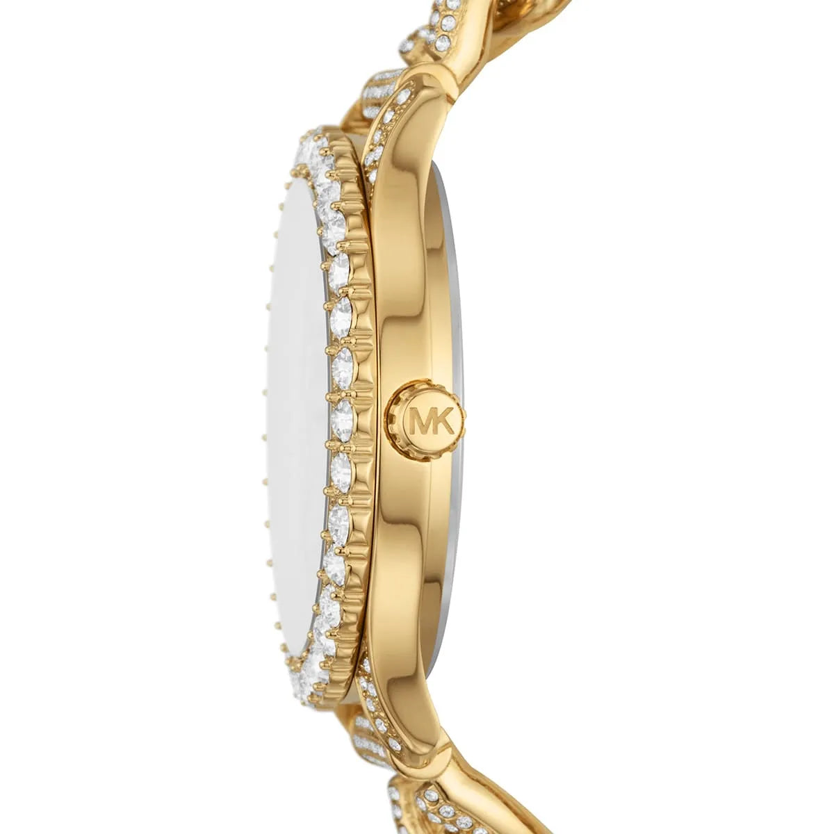 Side profile of Michael Kors Layton Mid MK4653 gold stainless steel watch