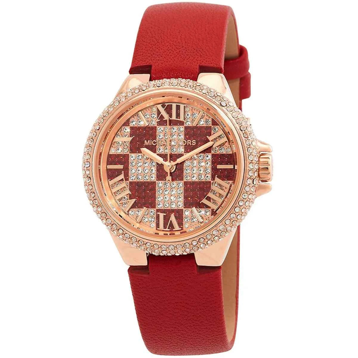 Michael Kors Camille MK4701 Women's Red & Silver Dial Red Leather Strap Watch