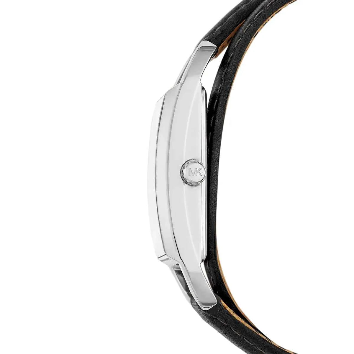 Michael Kors MK Empire MK4722 Women's Silver Dial Black Leather Strap Watch