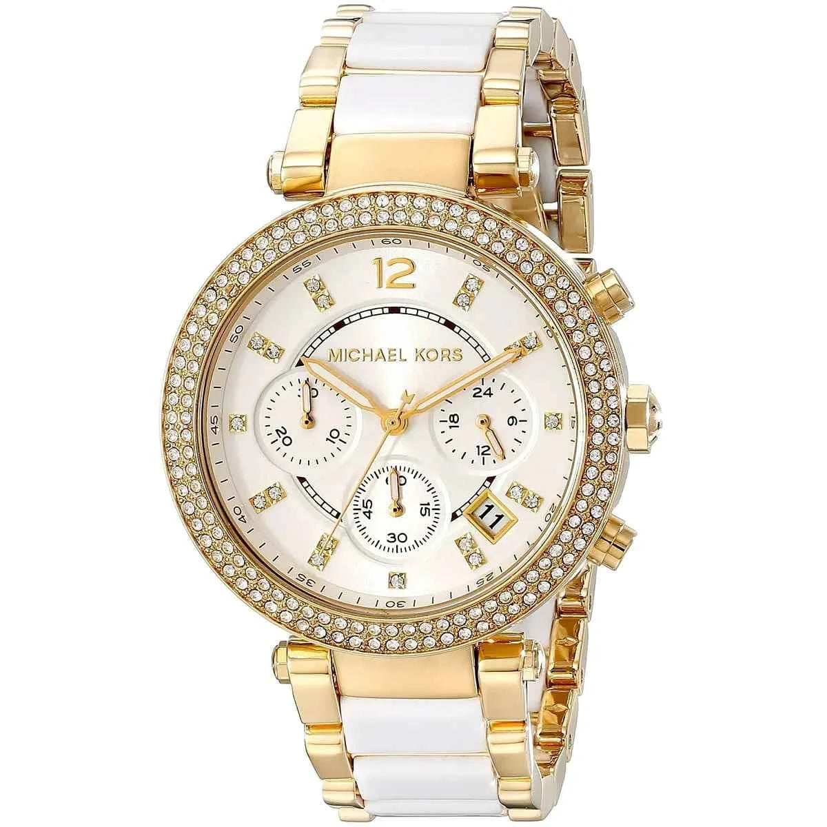 Michael Kors Parker MK6119 Women's Gold & White Stainless Steel Chronograph Watch
