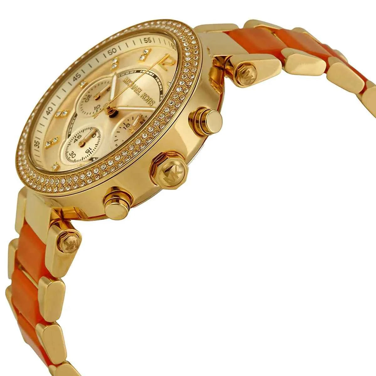 Michael Kors Parker MK6139 Women's Gold Dial Orange & Gold Chronograph Watch