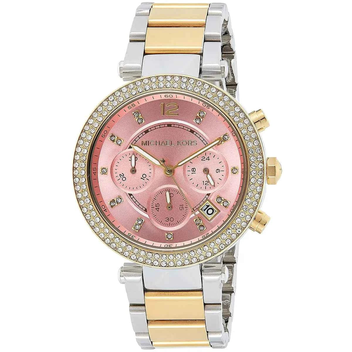 Michael Kors Parker MK6140 Women's Pink Dial Two-Tone Chronograph Watch