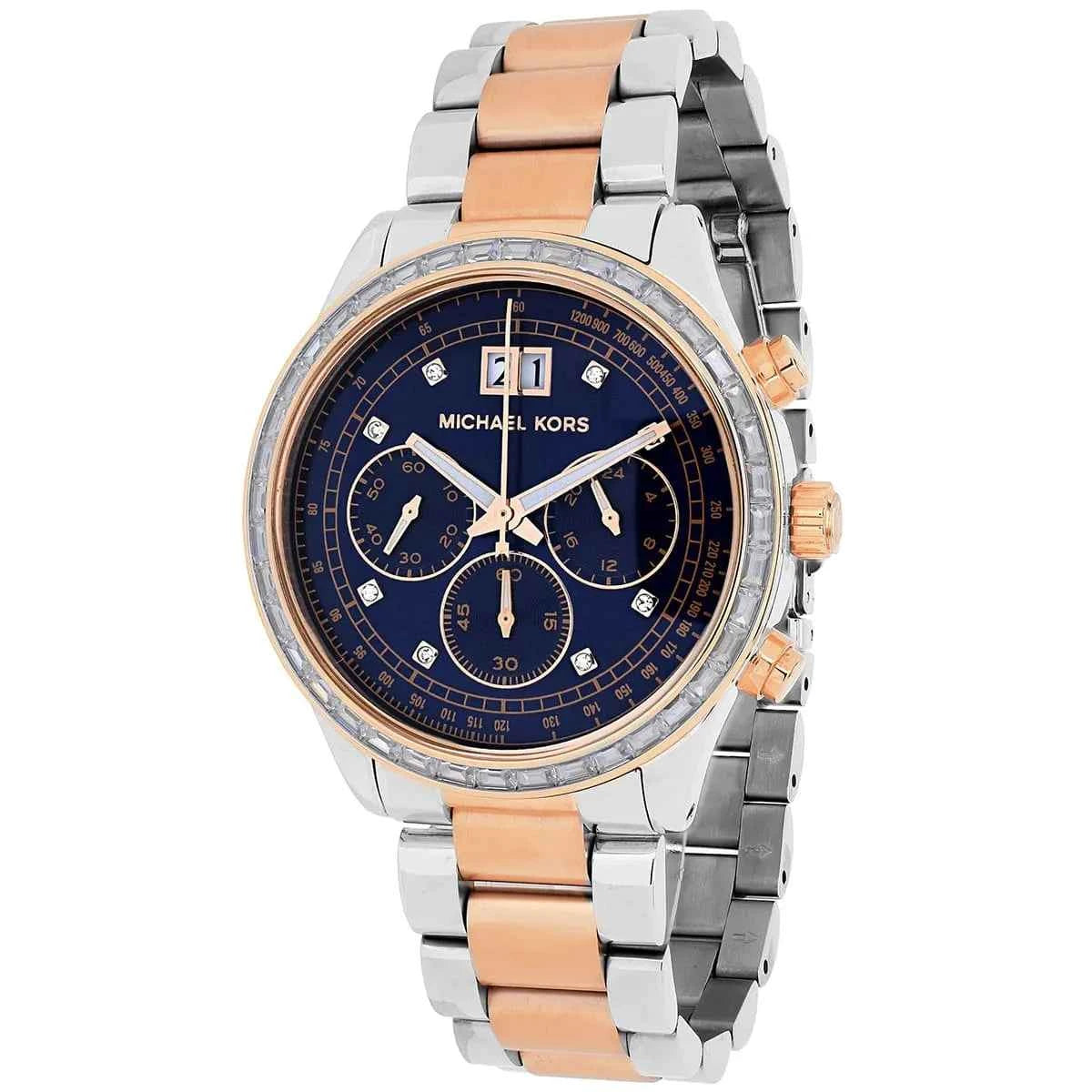 Michael Kors Brinkley MK6205 Women's Blue Dial Two-Tone Chronograph Watch