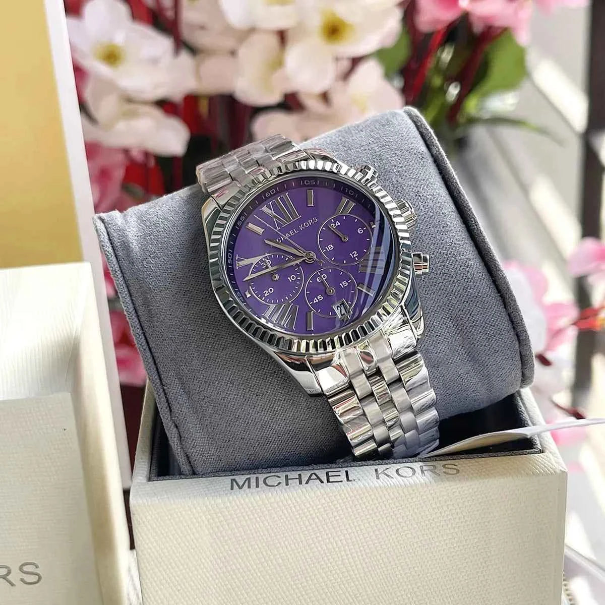 Michael Kors Lexington MK6223 Women's Purple Dial Stainless Steel Chronograph Watch