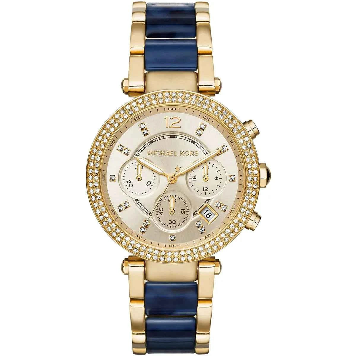Michael Kors Parker MK6238 Women's Gold Dial Blue & Gold Chronograph Watch