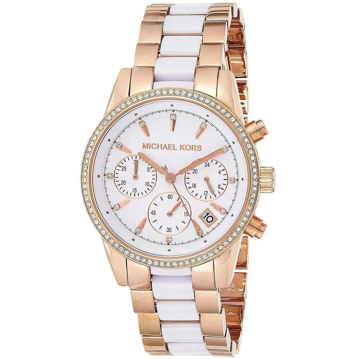 Michael Kors Ritz MK6324 Women's White Dial White & Rose Gold Chronograph Watch