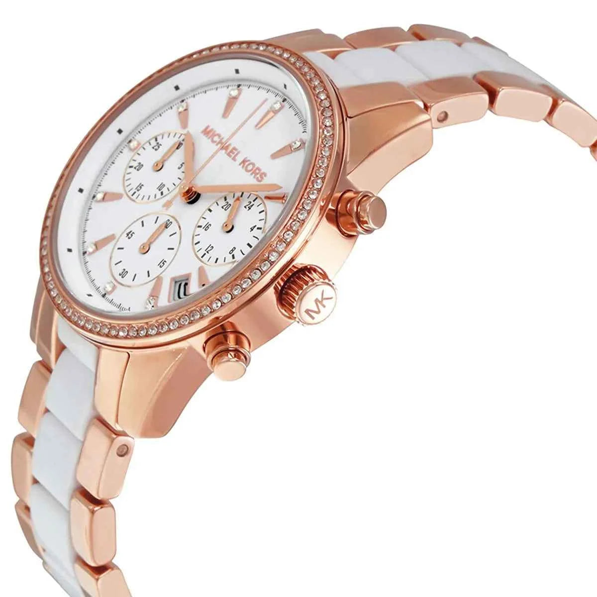 Michael Kors Ritz MK6324 Women's White Dial White & Rose Gold Chronograph Watch