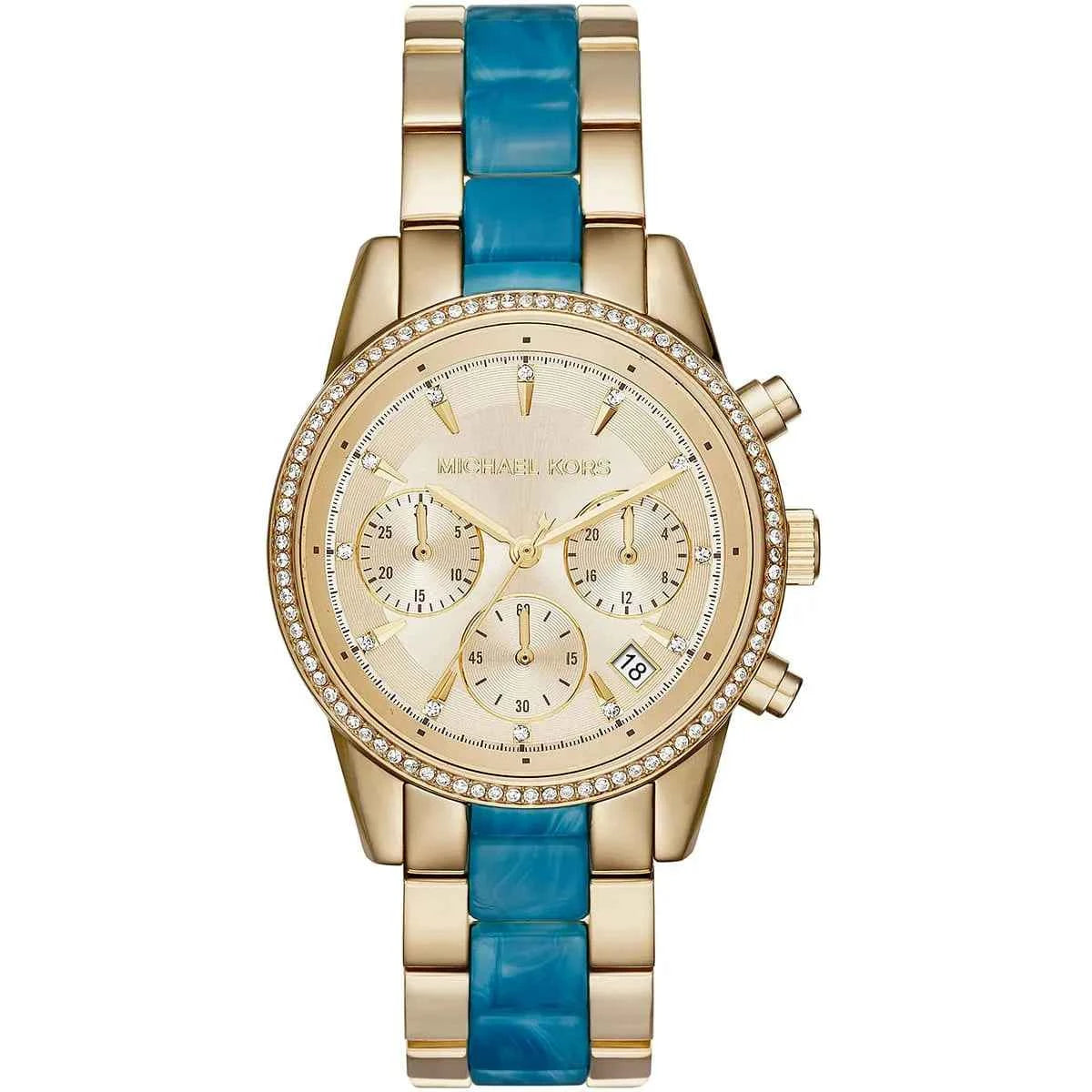Michael Kors Ritz MK6328 Women's Gold Dial Blue & Gold Chronograph Watch