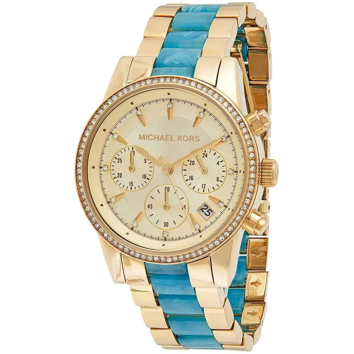 Michael Kors Ritz MK6328 Women's Gold Dial Blue & Gold Chronograph Watch