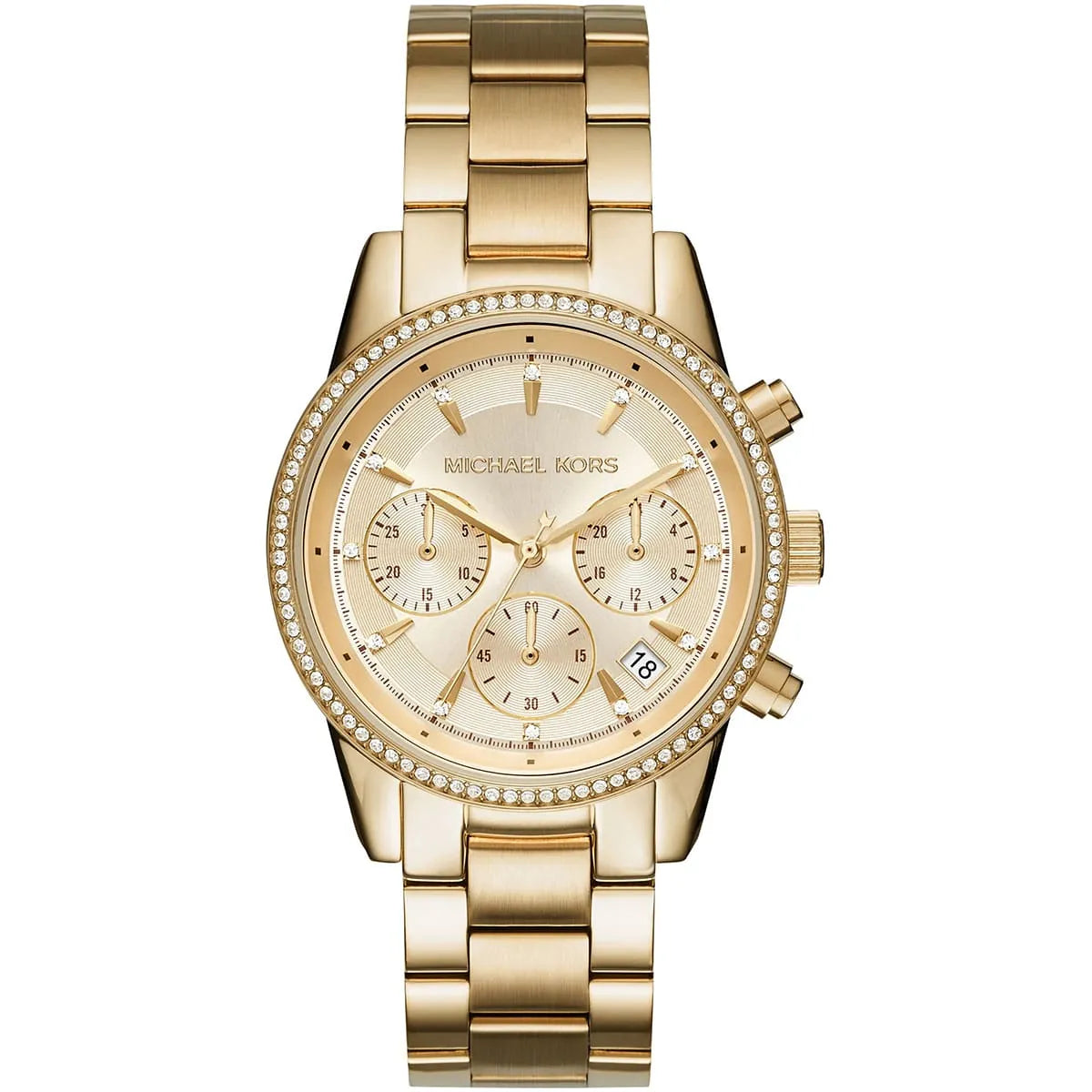 Michael Kors Ritz MK6356 women's gold dial gold-tone stainless steel chronograph watch front view