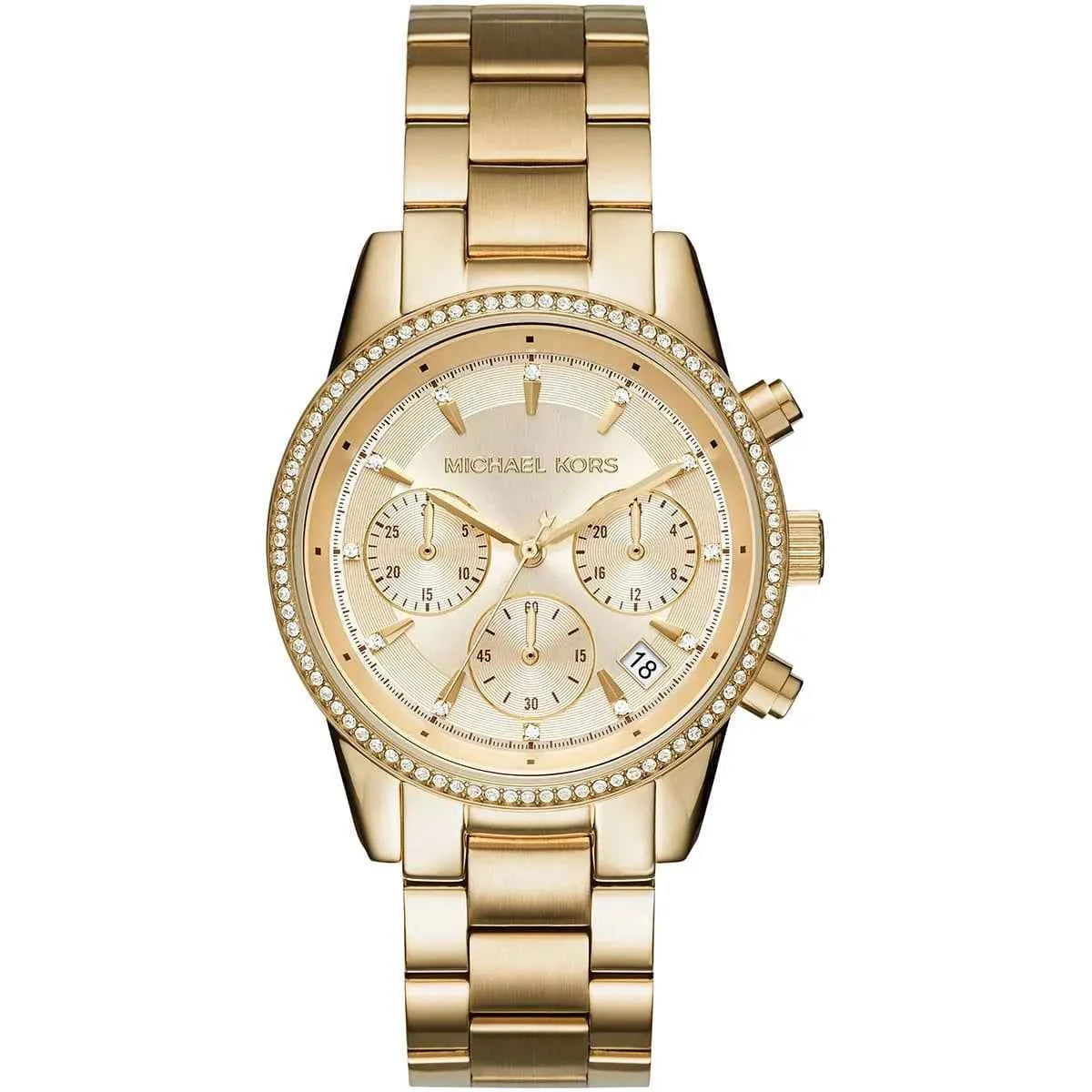 Michael Kors Ritz MK6356 Women's Gold Dial Gold-Tone Chronograph Watch