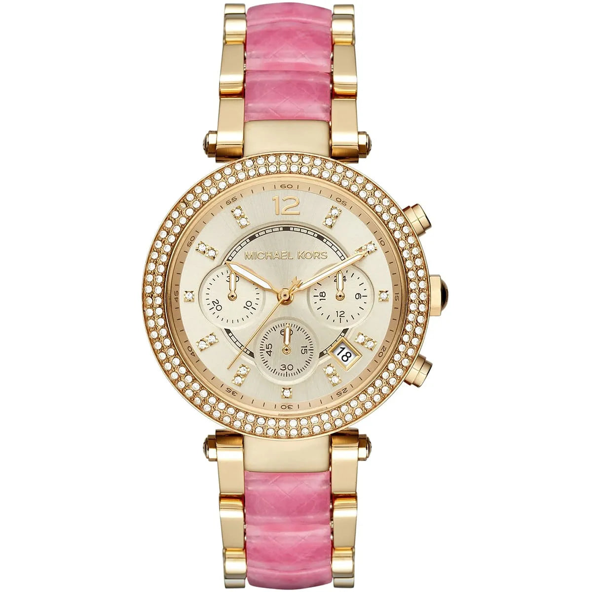 Michael Kors MK6363 women's gold chronograph watch front view