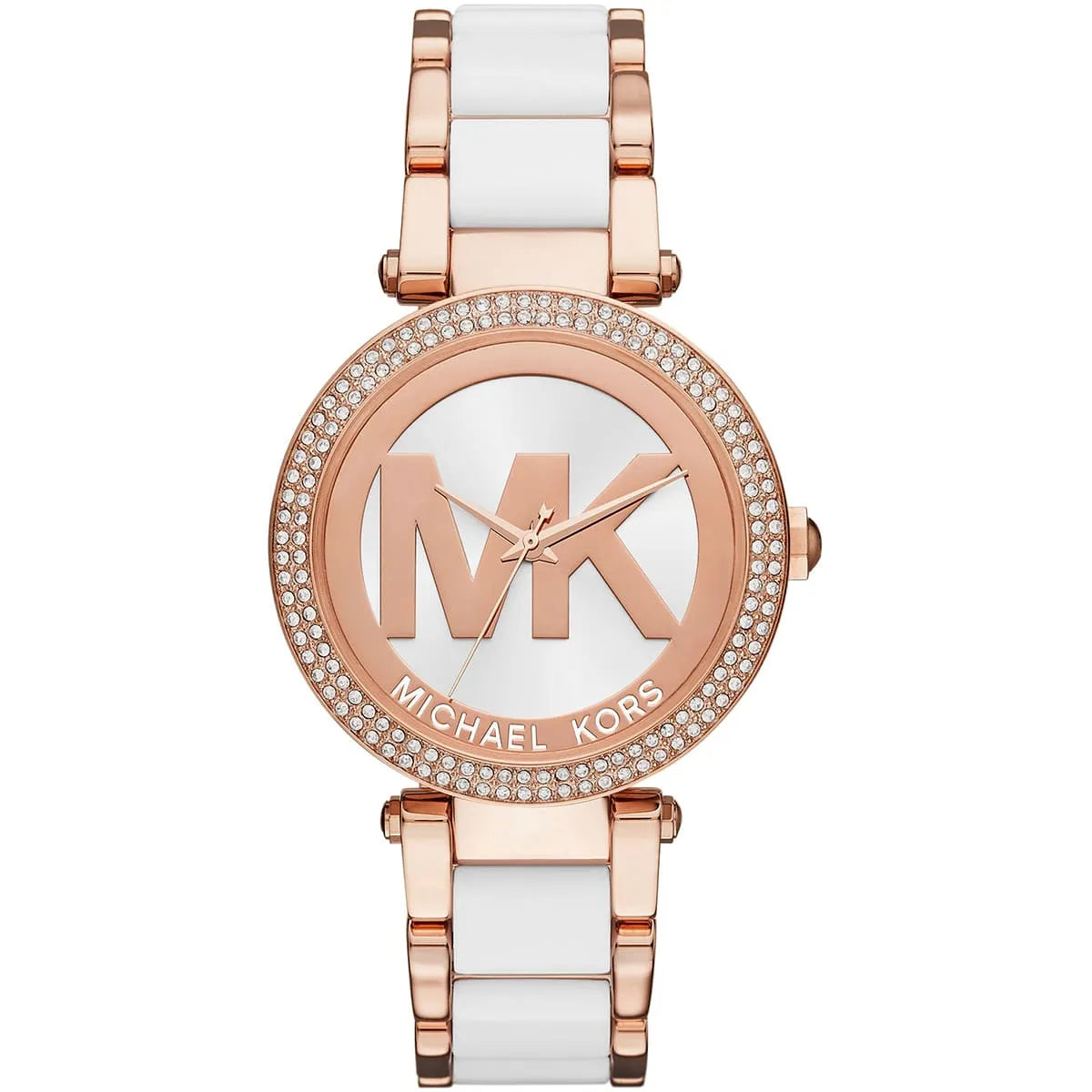 Michael Kors Parker MK6365 women's white dial white and rose gold watch front view