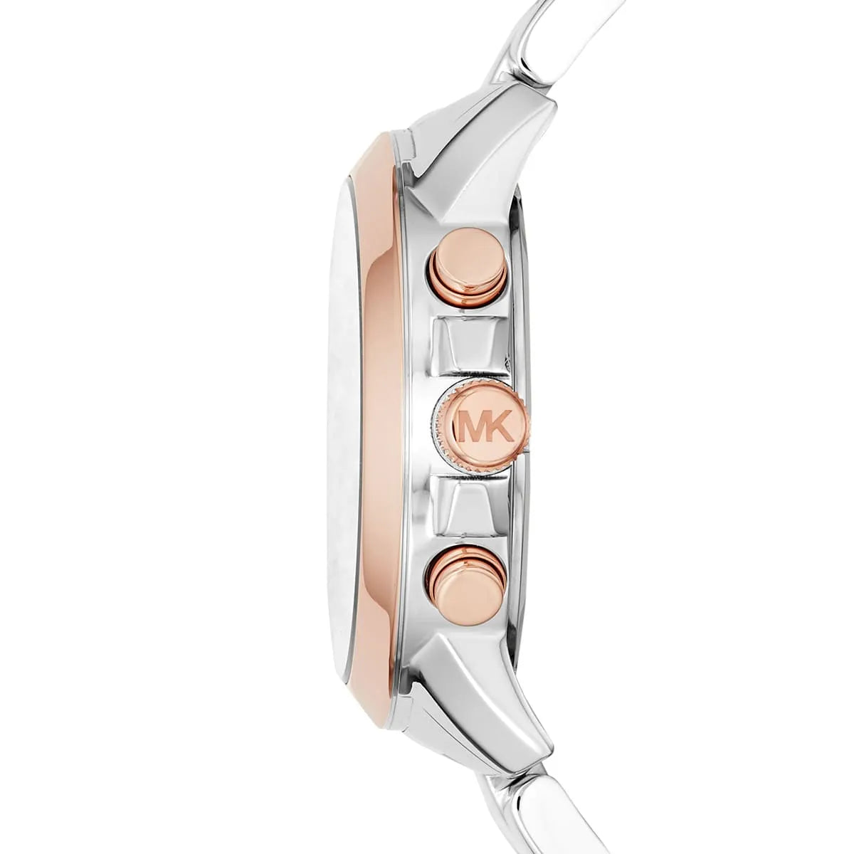 Side profile of Michael Kors Bradshaw MK6389 two-tone chronograph watch