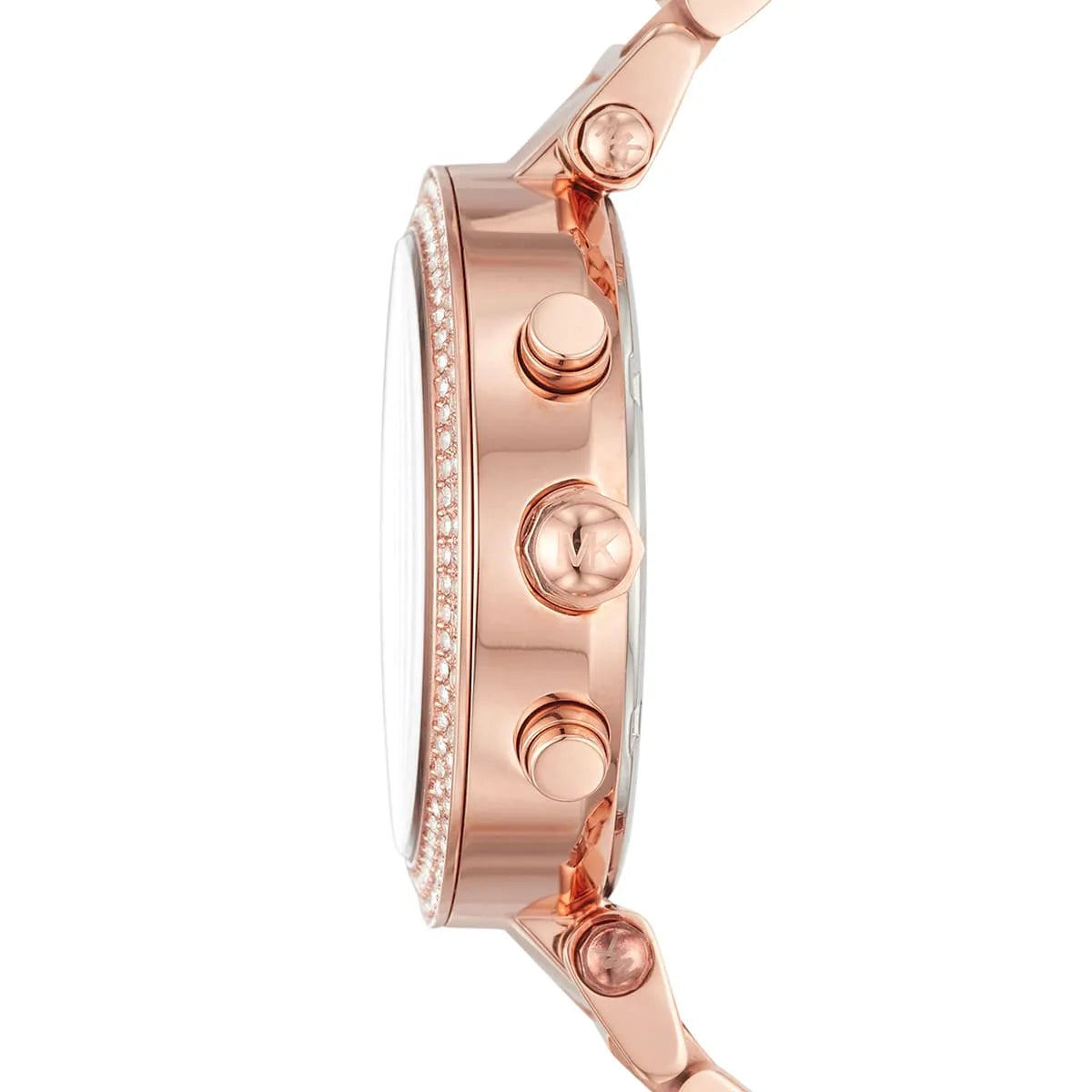 Side profile of Michael Kors Parker MK6417 rose gold chronograph watch