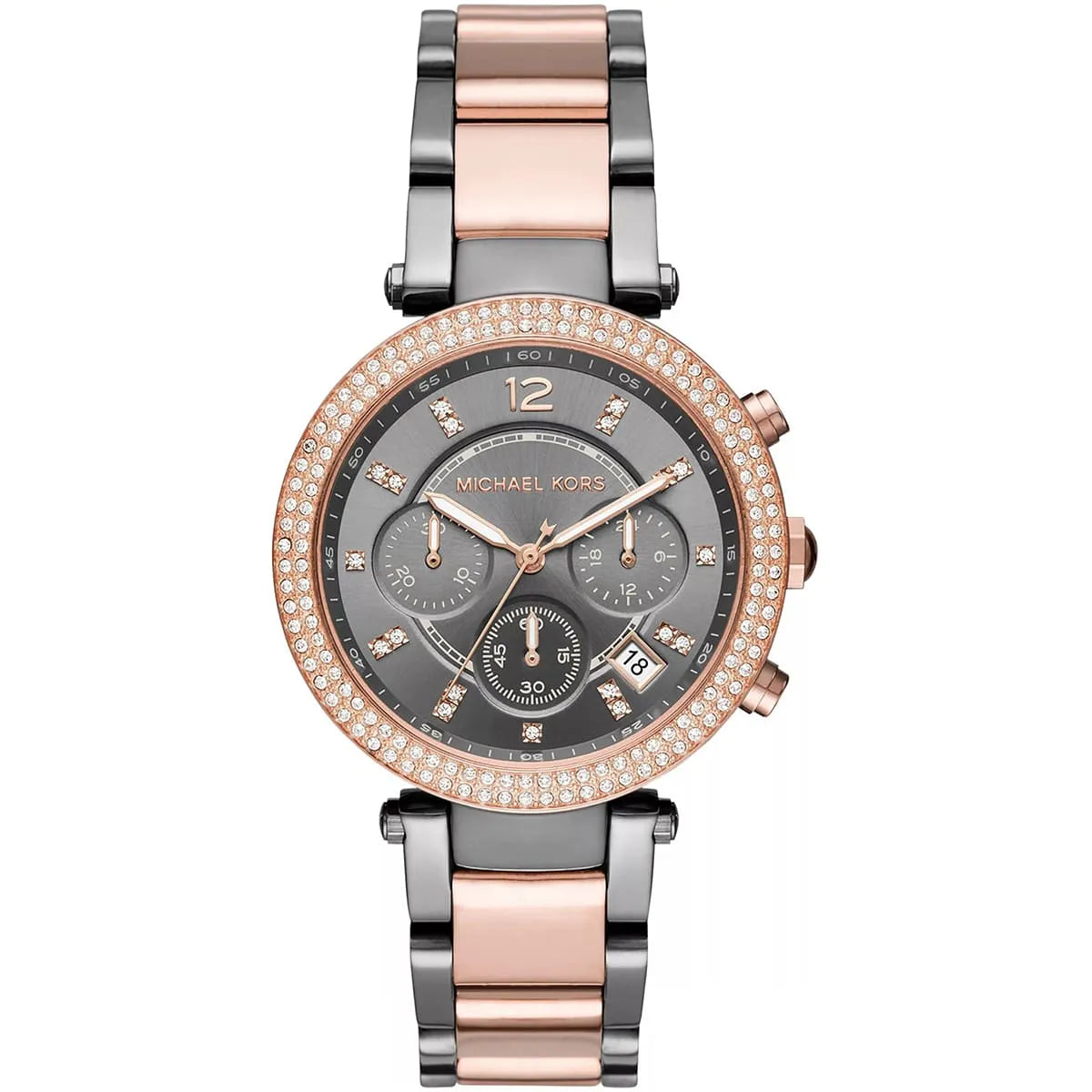 Michael Kors Parker MK6440 women's gray chronograph dial gray and rose gold stainless steel watch front view